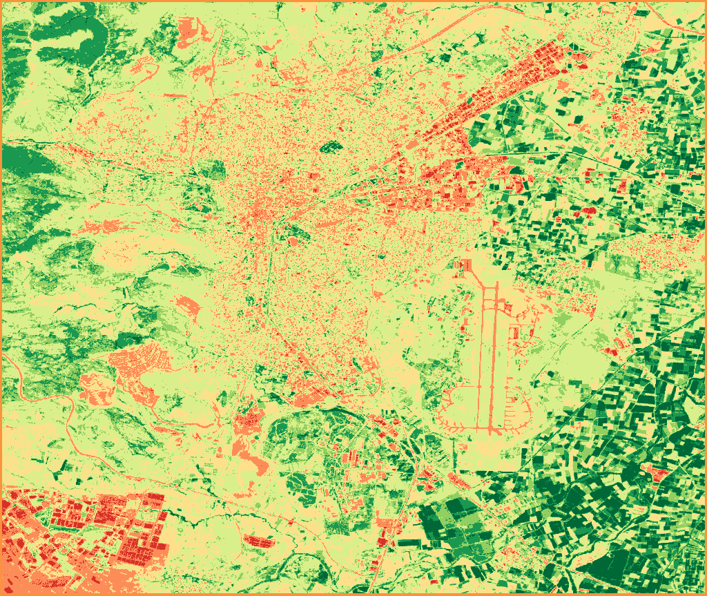 NDVI map of Balıkesir-Merkez, July 2026; vegetation density classified from red to dark green.