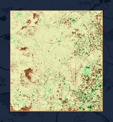 KMZ katmanı: Balıkesir-Merkez NDVI değişim haritası ve sınır, OpenStreetMap altlığında.