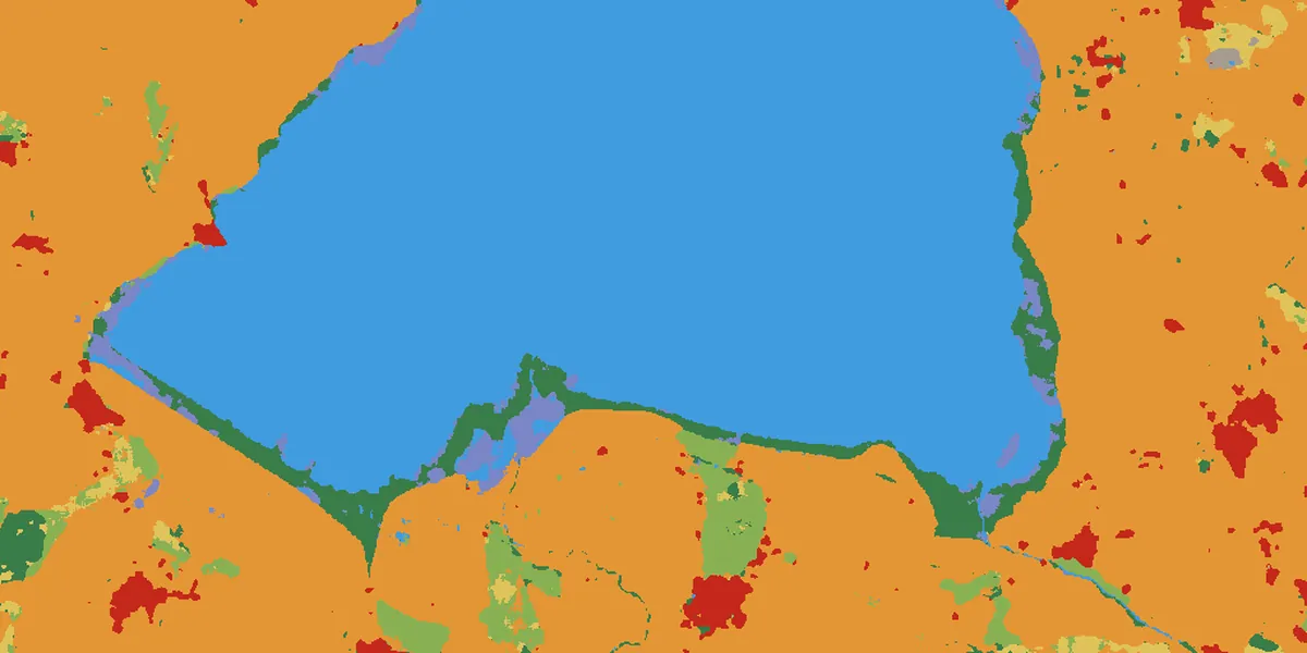 Detail of the 2026 land cover map of Lake Manyas and its southern shore.