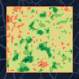 NDVI map of the test parcel for the week of April 22-28, 2024.