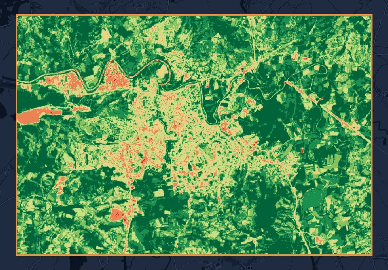 Bartın NDVI haritası, Haziran 2024, OpenStreetMap altlığında.